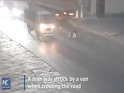HE NARROWLY ESCAPES DEATH AS VAN THROWS HIM INTO INCOMING HEAVY TRUCK