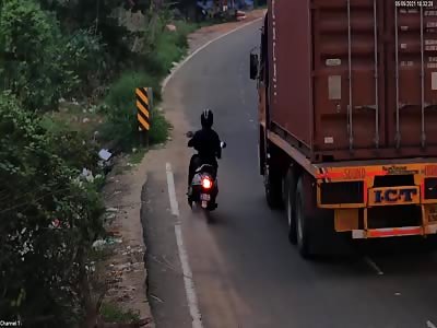 POP!!! BIKER CRUSHED BY TRUCK AND HIS HEAD LITERALLY EXPLODED