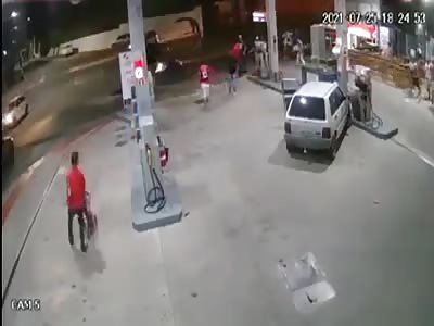 MAN HIT BY CAR IN A GAS STATION