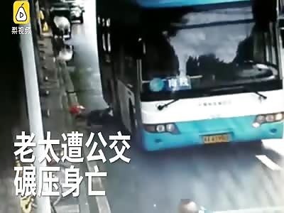 Old lady ran over by bus