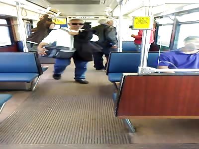 Older man fights TWO young punks on a train!