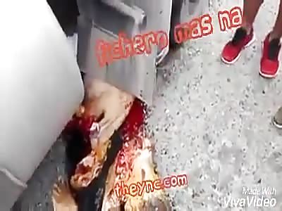Woman squashed by truck (graphic)