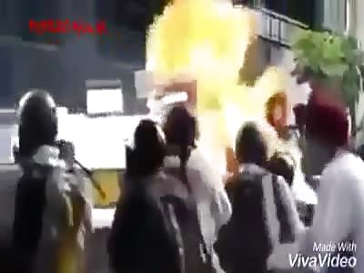 Anti riot truck rampage demonstrators (2 angles)