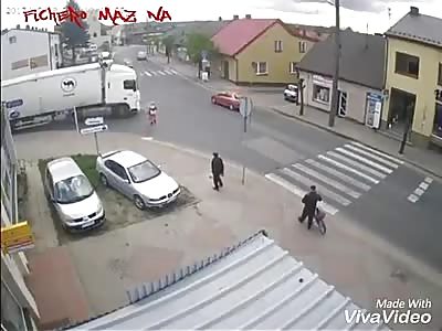 Moment when man is crushed by a truck
