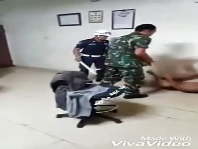 Thief beaten by military