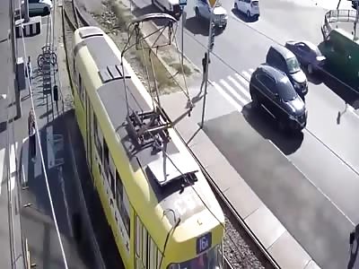 DISTRACTION: distracted man does not see that the train came and is rolled up