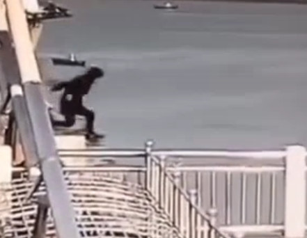 Depressed Girl Leaps off Bridge (Two Angles)