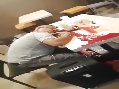 Man Eating His Dinner Executed From Behind With Multiple Shots (Aftermath Scene)