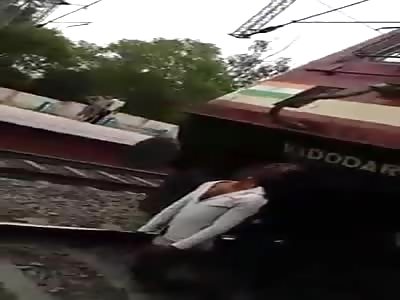 WTF Man impaled on moving train