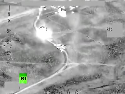 Combat cam: Helicopter attack destroys ISIS convoy of 700 vehicles fleeing Fallujah. Real footage.