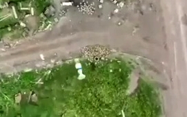 Drone drops a grenade on a huge stack of anti tank mines