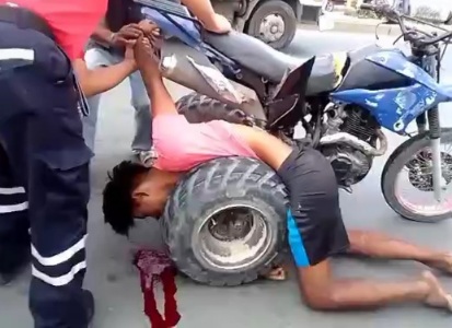Young man gored by his own motorcycle 