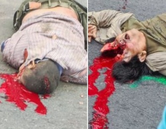 Horrific traffic accident leaves two motorcyclist gored in street 