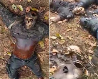 Multiples dead bodies and skeleton of Colombian army soldiers  