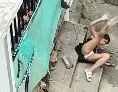 Young drugged girl can't stand on her feet 