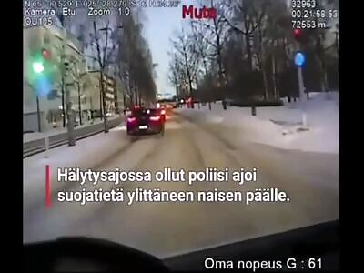 Finnish police car runs over a woman