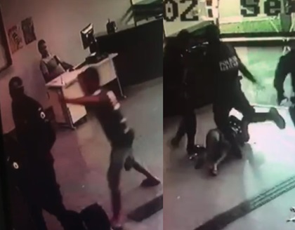 Mentally Ill Man Gets His Mouth Massaged by the Police Officer Boots After a Failed Stabbing Attempt