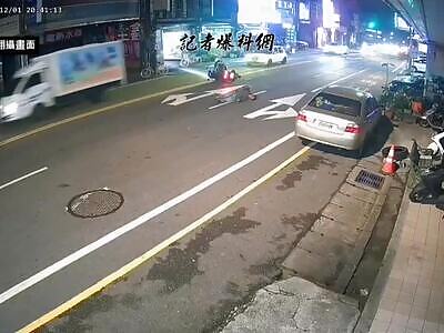 A man crawling on the street is hit by a speeding bike in Taiwan