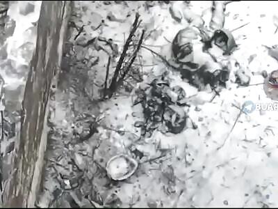 A drone films the russian positions after a Ukraininan attack