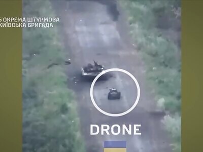 A ground-based Ukrainian combat drone attacks russian posistions