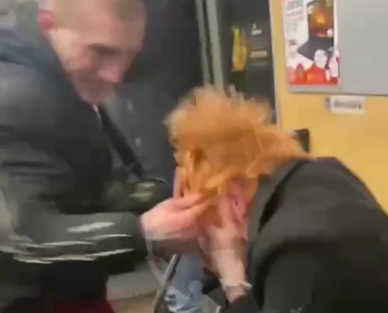 Ukrainian skinhead beating the shit out of faggot in Kiev metro 