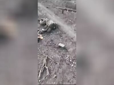 FEW DOZENS DEAD RUSSIAN SOLDIERS LAYING ON THE BATTLEFIELD 