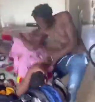 Young man savagely beating housemaid for stealing 
