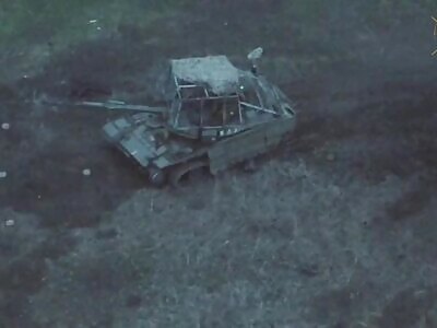 Russian tank was blown up by mines
