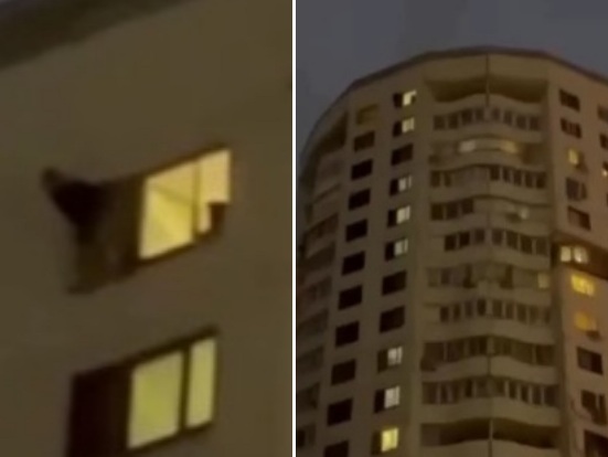 Horrible footage of suicide by jumping from the 24th floor