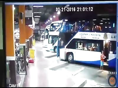 Tour Bus Overshoots Terminal Platform and Crashes into the Waiting Passengers 