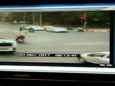 Woman on Scooter Getting Run Over by Bus