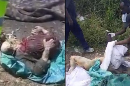 A decomposing body of a dumped person shown to the public in Kware.