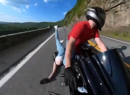 YIKES: Girlfriend Falls from the Bike at High Speed 