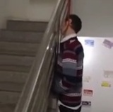 depressed man commit suicide by hanging himself from the stairs 