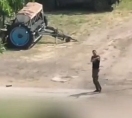 Soldier in Civilian Clothes VS Russian Drone. 