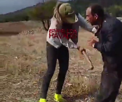 Turkish young woman torturing poor farmer 