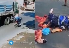 Biker Throws Wife Under Truck After Losing Control