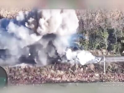 3 Russian APCs filled with infantry are blown up by mines