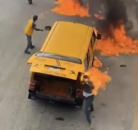 Driver Sets Self, LASTMA Officer, Bus Ablaze In Lagos