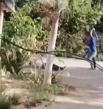 Guy Lands Solid Axe Blow on Neighbors Head