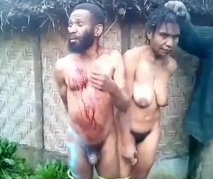 Nude Kenyan woman and her lover tied up and exposed to all the village