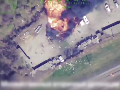 Russian strike on Ukrainian military vehicles in Sumy.