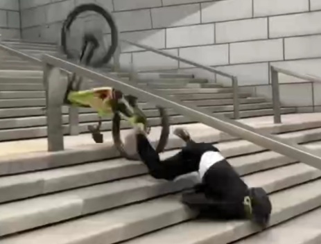 Chinese young man convulsing after Fail bicycle stunt