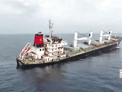 Yamen show destruction of Israeli cargo ship