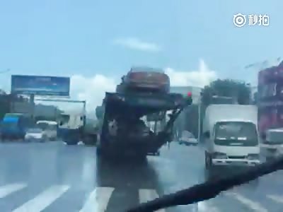 collision between truck and refrigerated vehicle. 