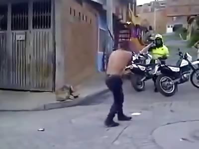  police vs man armed with machete in the street
