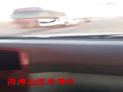 Truck demolishes car in a terrible accident 