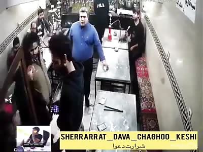 machete fight in Iranian cafe
