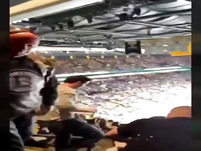 Drunk hockey fans fight each other after their team loses