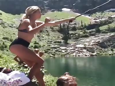 Dumb Bitch in a Bikini Breaking Her Bones